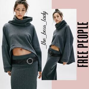 Free People set top and midi skirt co-ord matching set knit XS pull-on
